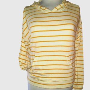 American Eagle Soft & Sexy Plush Striped Hoodie Gold Cream Size Small